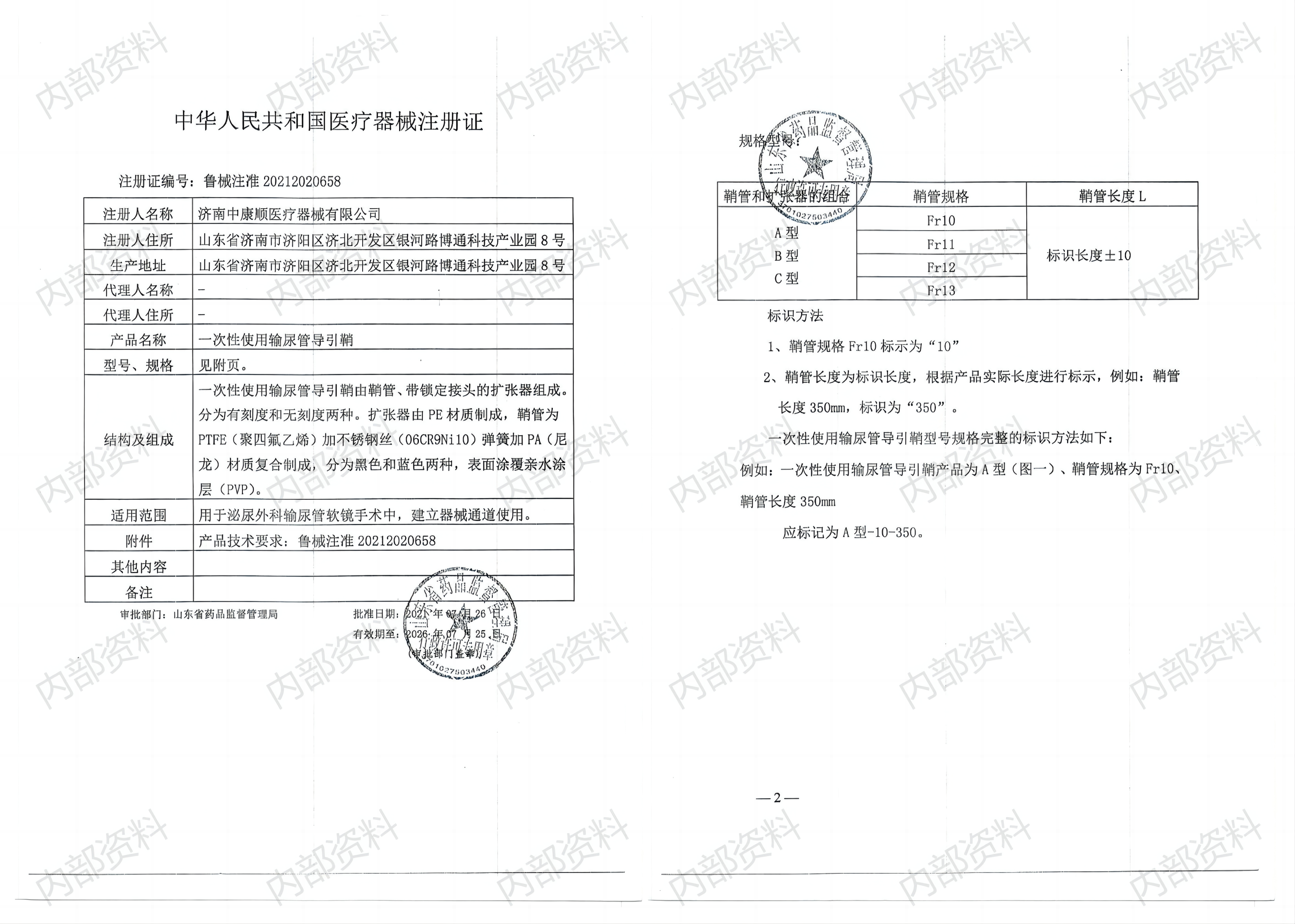 導引鞘注冊證及附表